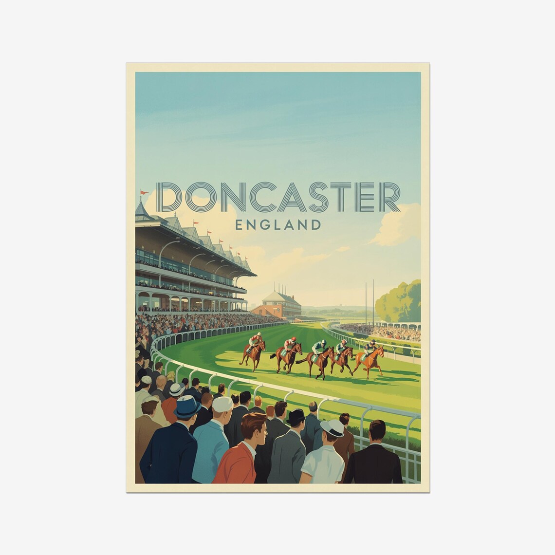 Doncaster England Horse Racing Grandstand Vintage Travel Poster