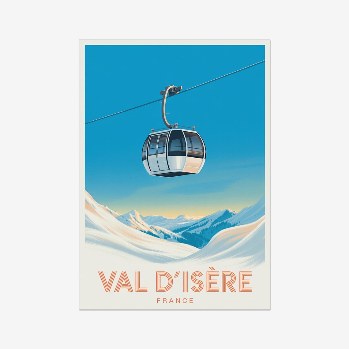 Val d'Isere France Gondola Above Snowy Peaks Vintage Travel Poster