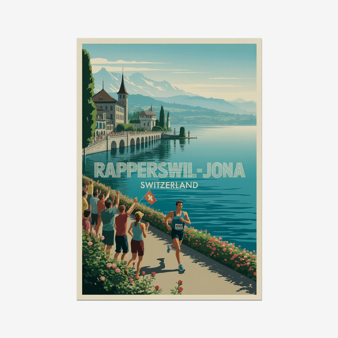 Rapperswil Jona Switzerland Lakeside Run Triathlon Racing Poster