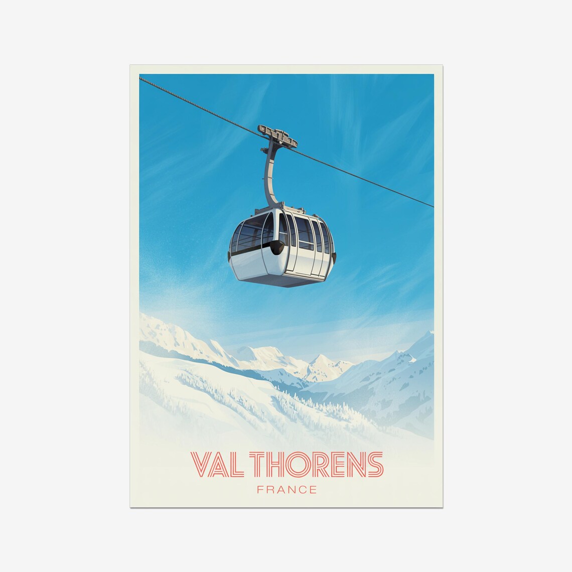 Val Thorens France Vintage Alpine Ski Gondola Travel Poster Art