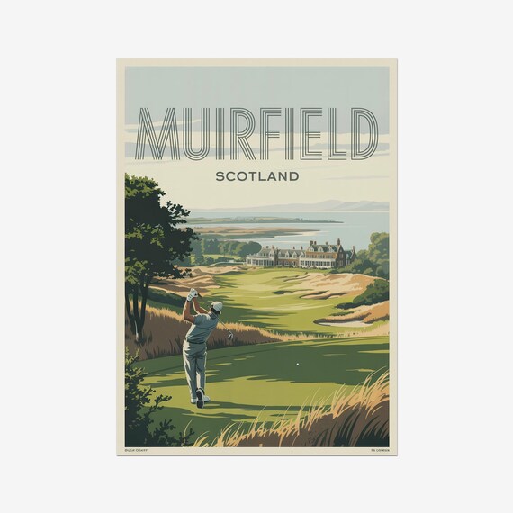 Muirfield Scotland Golf Course Ocean View Retro Sports Poster