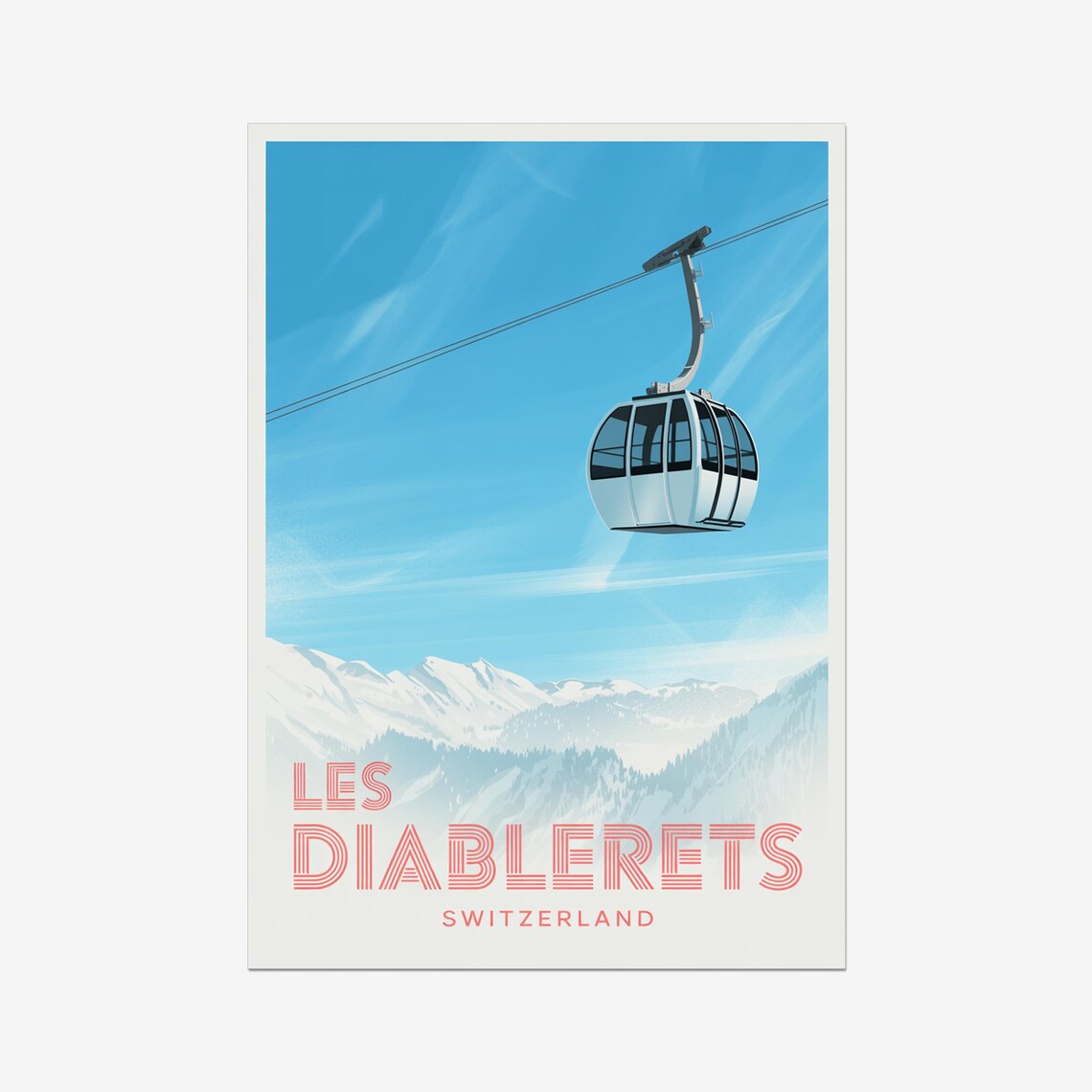 Les Diablerets Switzerland Gondola Alpine Vintage Travel Poster