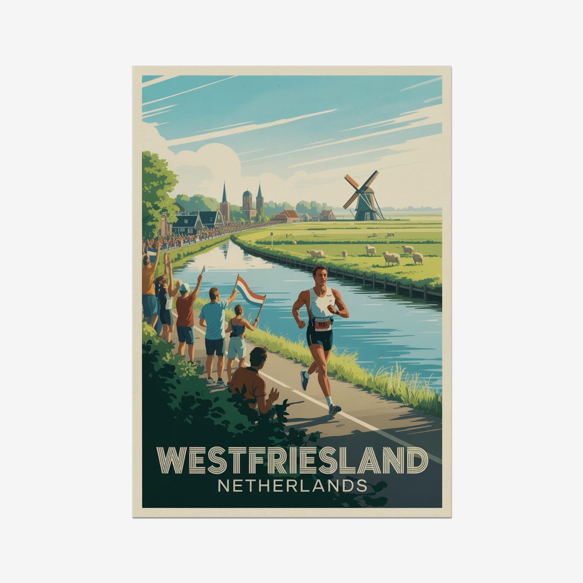 Westfriesland Netherlands Windmill Canal Run Triathlon Racing Poster