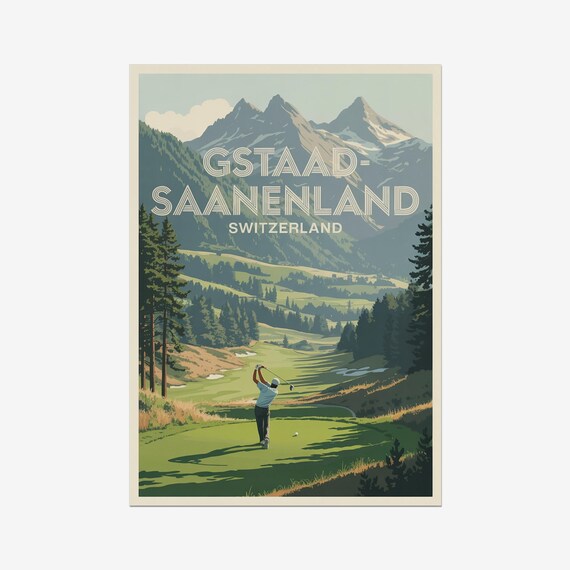 Gstaad Saanenland Switzerland Mountain Golf Retro Sports Poster