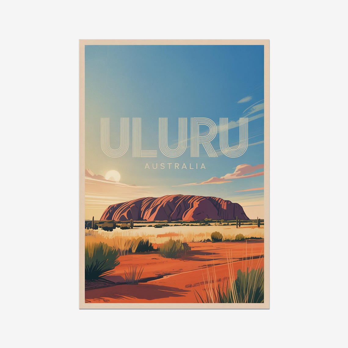Uluru Australia Red Centre Desert Rock Sunset Vintage Poster