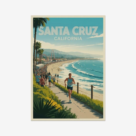 Santa Cruz California Triathlon Runner Beach Boardwalk Sports Poster