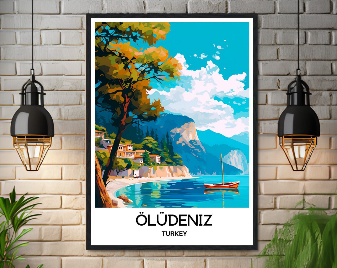 Oludeniz Turkey Turquoise Blue Lagoon Beach Pine Trees Travel Poster - Image 3