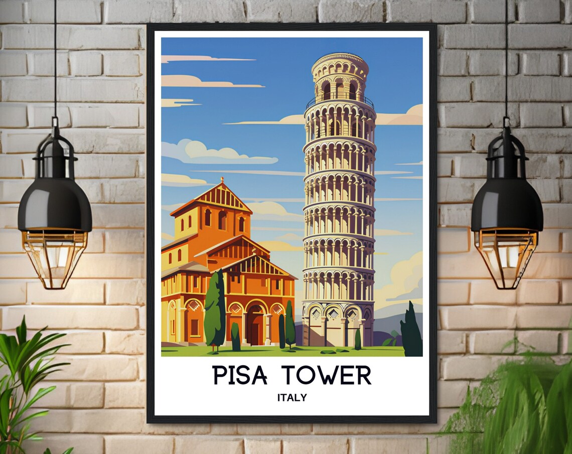 Pisa Tower Italy Leaning Tower and Cathedral Square Travel Poster - Image 3