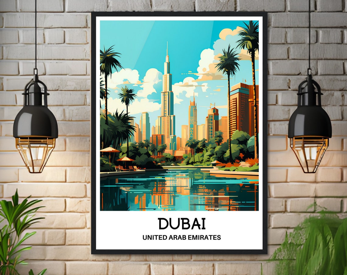 Dubai United Arab Emirates Skyline With Palms Reflecting Travel Poster - Image 3