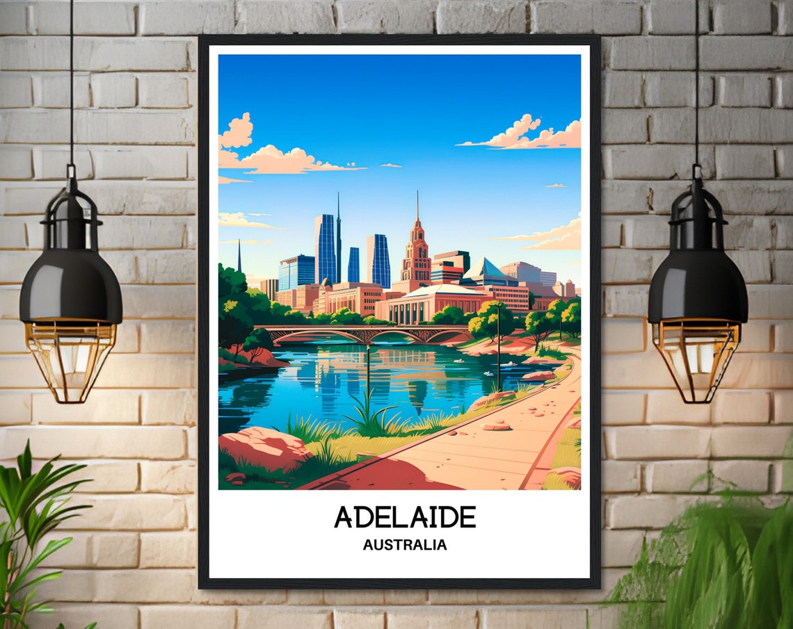Adelaide Australia Riverfront City Skyline View Travel Poster - Image 3