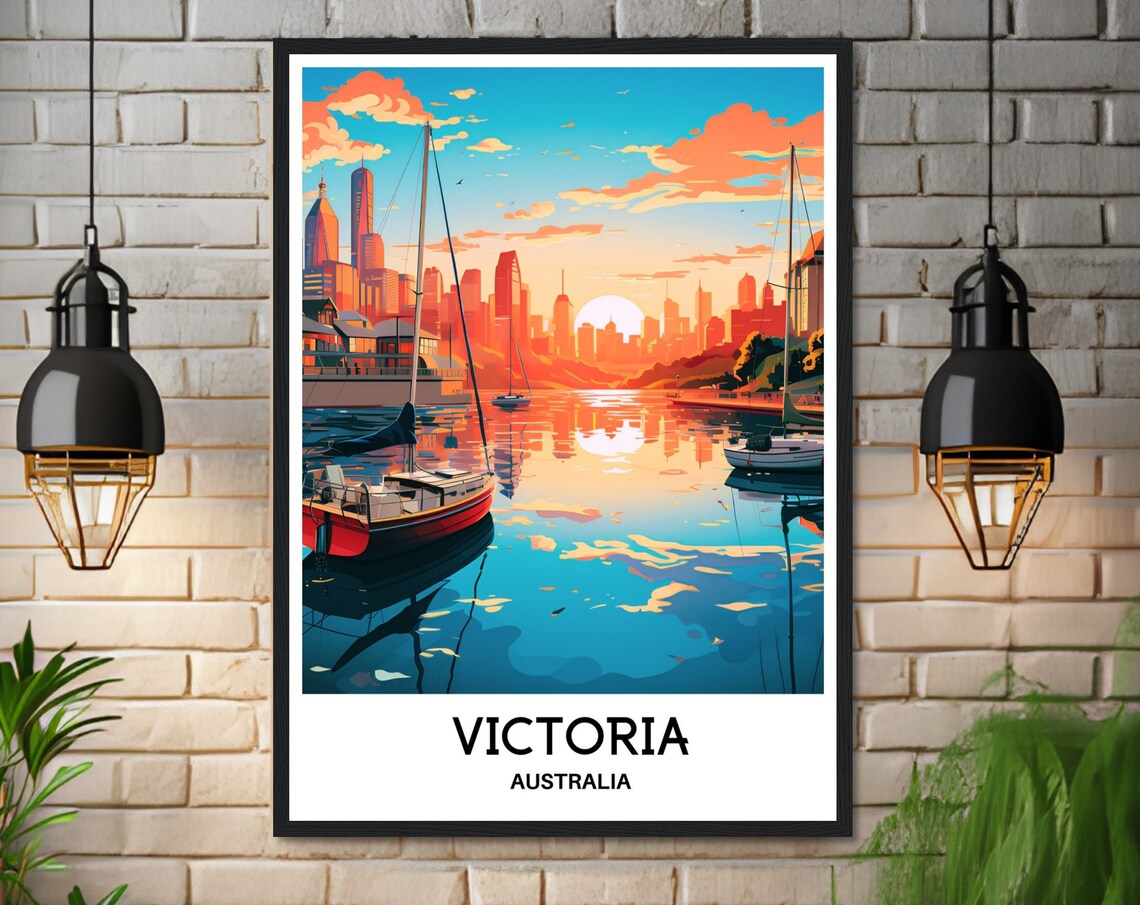 Victoria Australia Sunset Harbor Skyline Vintage Travel Poster - Image 3