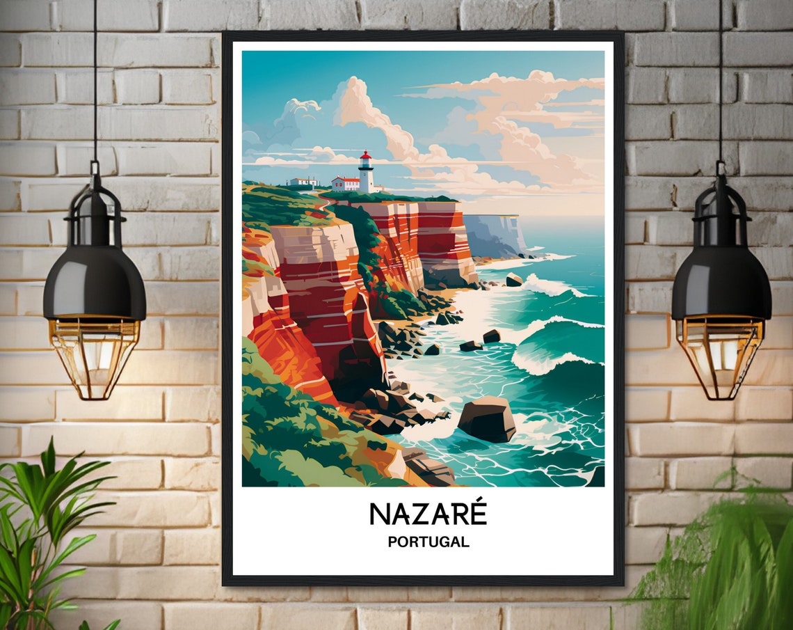Nazare Travel Print Nazare Poster Portuguese Art Print Portugal Lover Gift Wall Hanging Home Office Desk Decor Nazare Town Illustration - Image 3