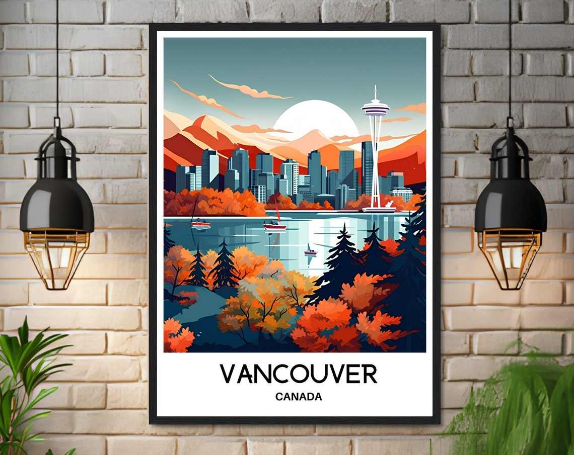 Vancouver Canada Mountain Skyline Autumn Sunset Travel Poster - Image 3