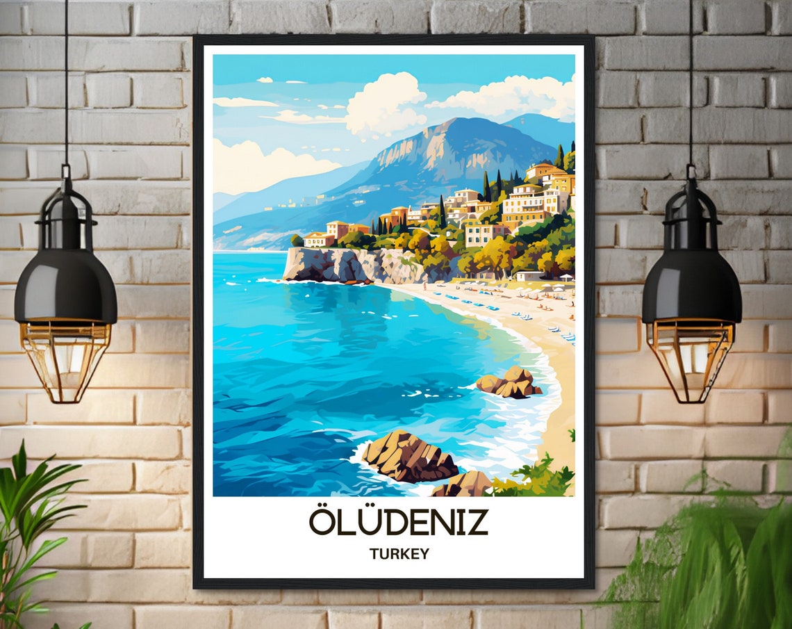 Oludeniz Turkey Turquoise Bay Beach Green Mountains Travel Art Poster - Image 3