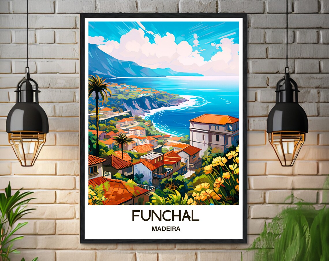 Funchal Madeira Island Travel Poster of the Hillside Bay and Coastline - Image 3