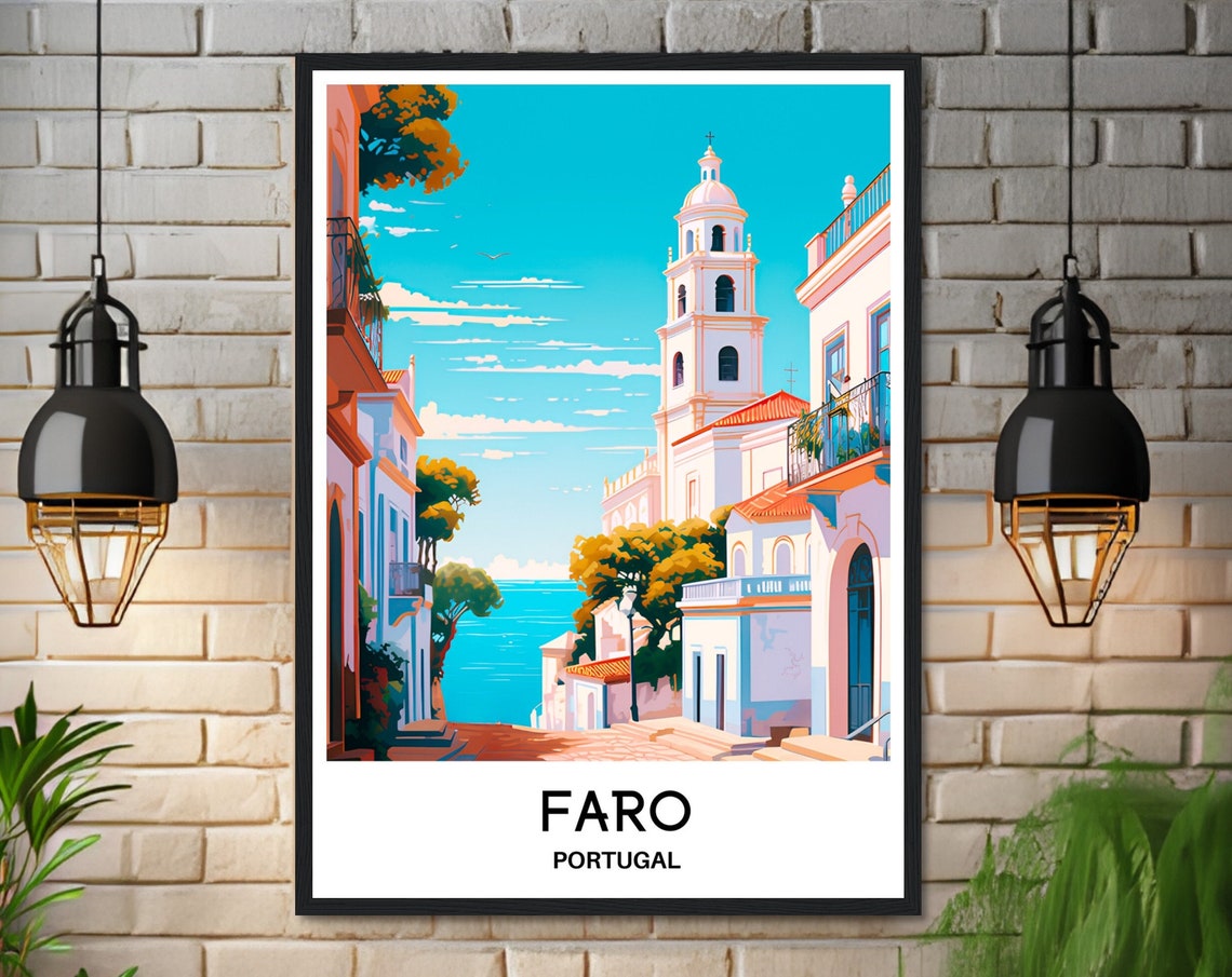 Faro Travel Print Faro Poster Portuguese Art Print Portugal Lover Gift Wall Hanging Art Home Office Decor Faro Algarve Illustration - Image 3