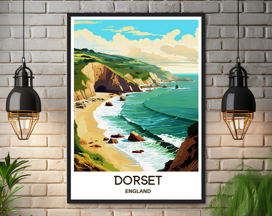 Dorset England Dramatic Coastal Cliffs Beach Vintage Travel Art Poster - Image 3