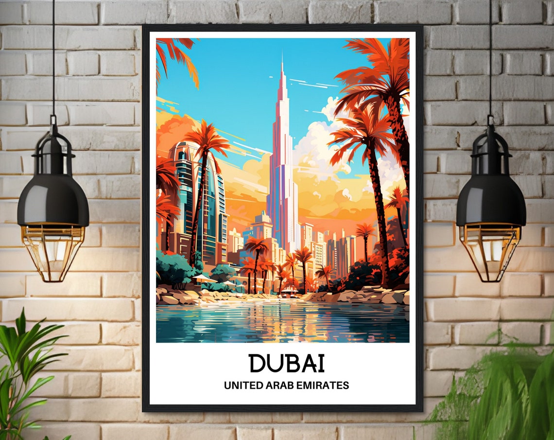 Dubai United Arab Emirates Skyline Burj Khalifa Sunset Travel Poster - Image 3