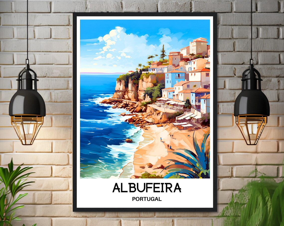 Albufeira Portugal Golden Cliff Beach Algarve Coast Travel Art Poster - Image 3
