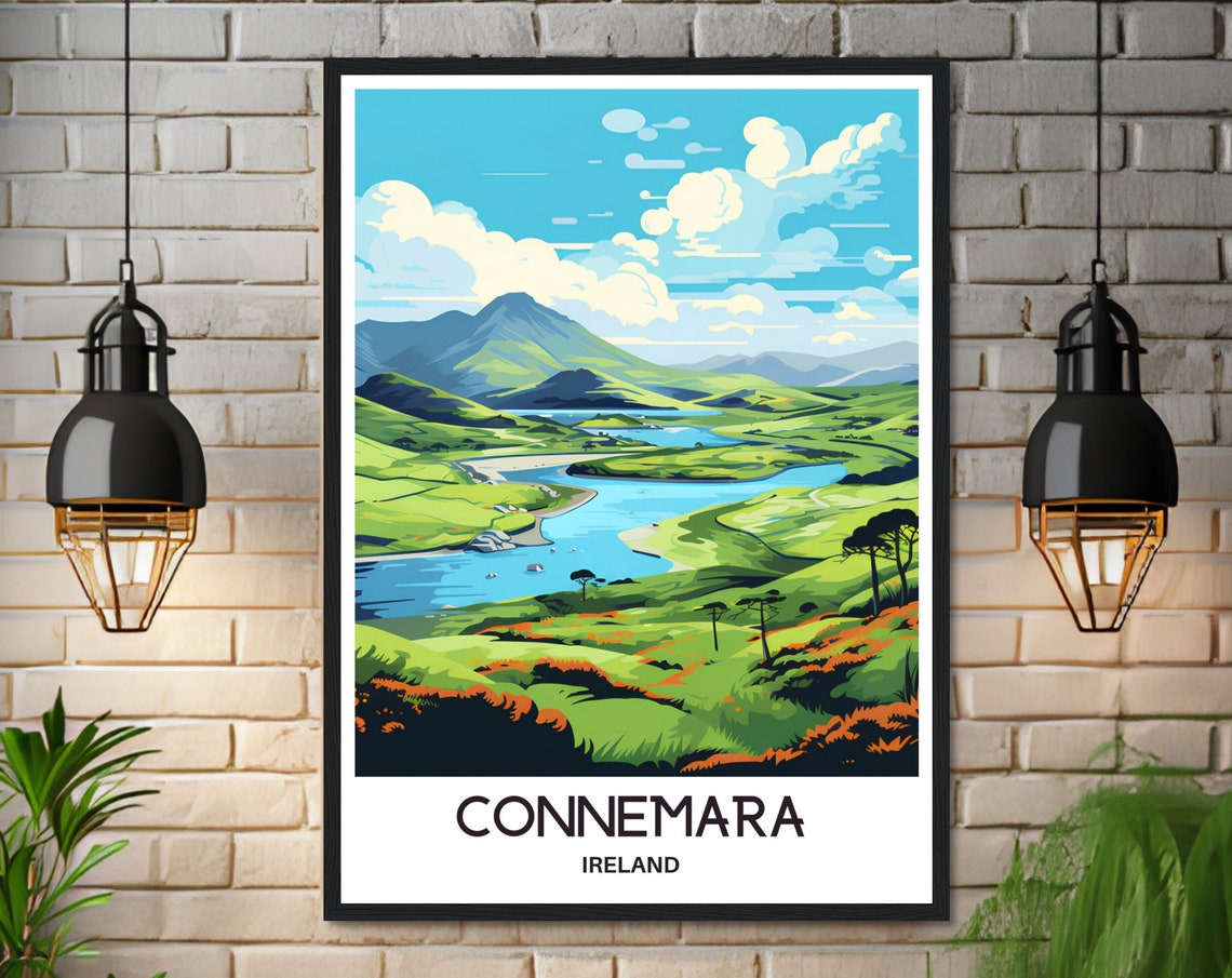 Connemara Ireland Green Valley Winding River Mountain Poster - Image 3