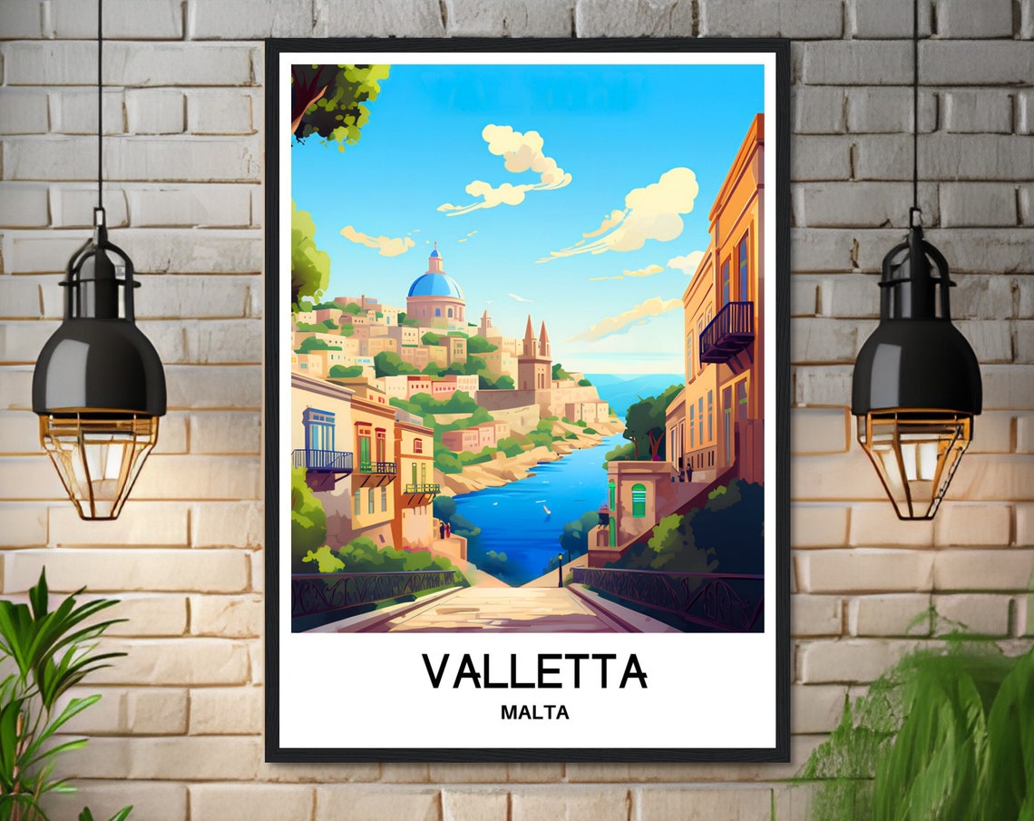 Valletta Malta Historic Sunlit Harbor Cityscape Travel Poster - Image 3