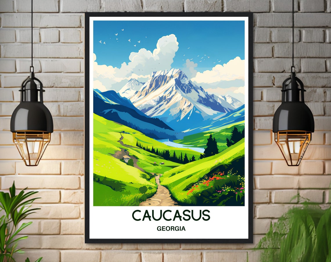 Caucasus Georgia Snow Mountain Green Valley Vintage Travel Poster - Image 3