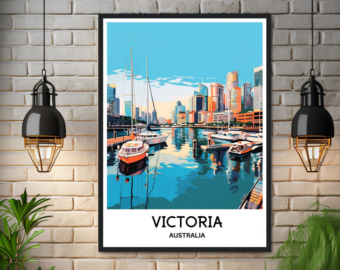 Victoria Australia Sparkling Harbor Marina Skyline Travel Poster - Image 3