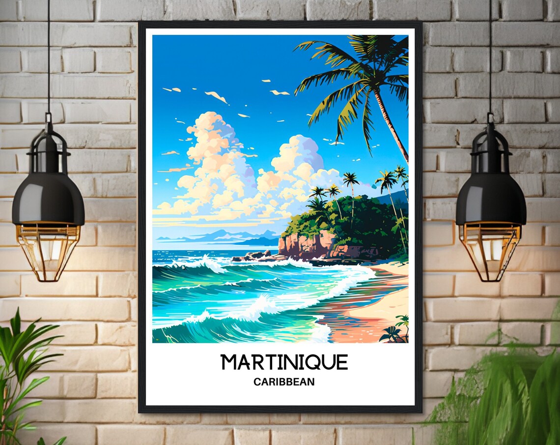 Martinique Palm Beach Tropical Waves Caribbean Island Travel Poster - Image 3