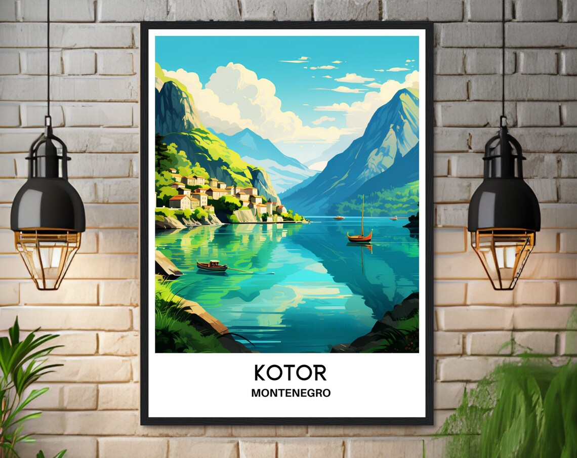 Kotor Montenegro Bay Fjord Mountains Fishing Boats Travel Poster - Image 3
