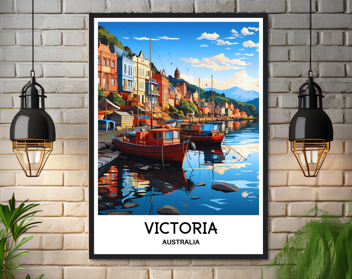 Victoria Australia Harbor Boats Colorful Retro Travel Poster - Image 3