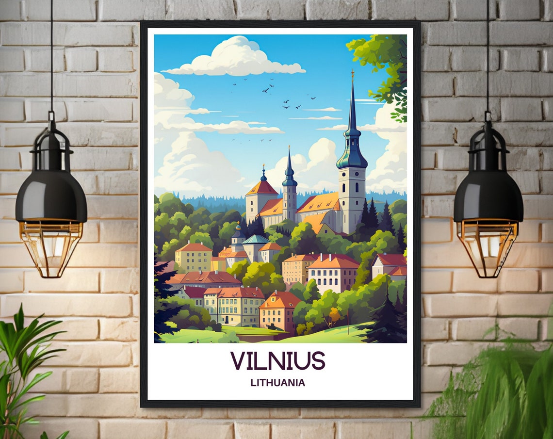 Vilnius Lithuania Historic Old Town Churches Sunny Day Travel Poster - Image 3