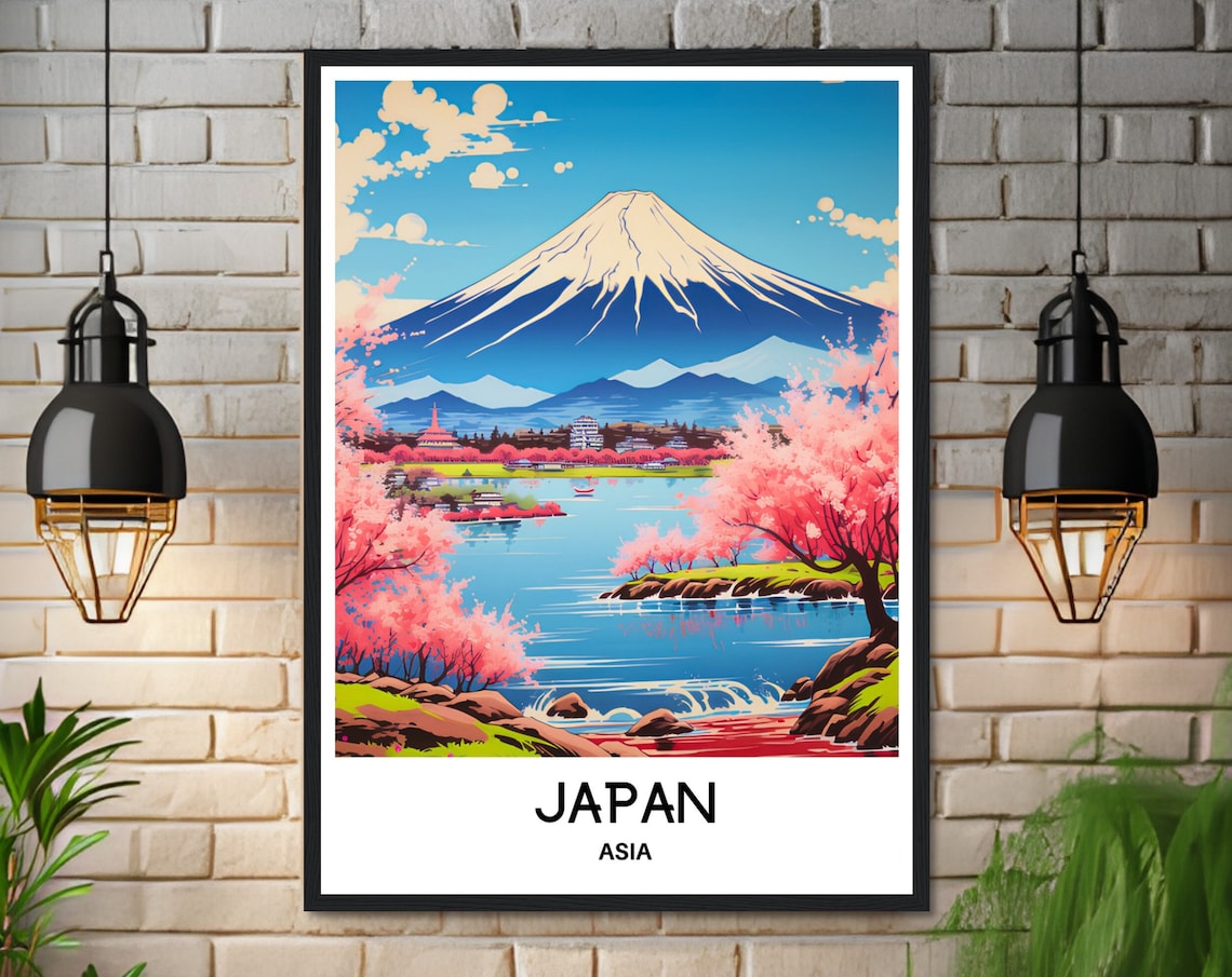 Mount Fuji With Cherry Blossom Lake Japanese Landscape Travel Poster - Image 3