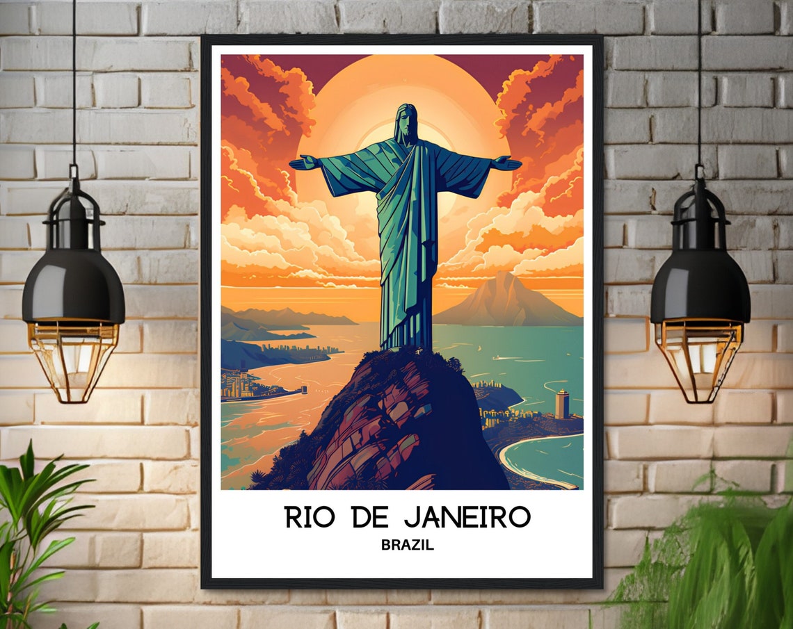 Rio de Janeiro Brazil Christ the Redeemer Sunset Travel Poster - Image 3
