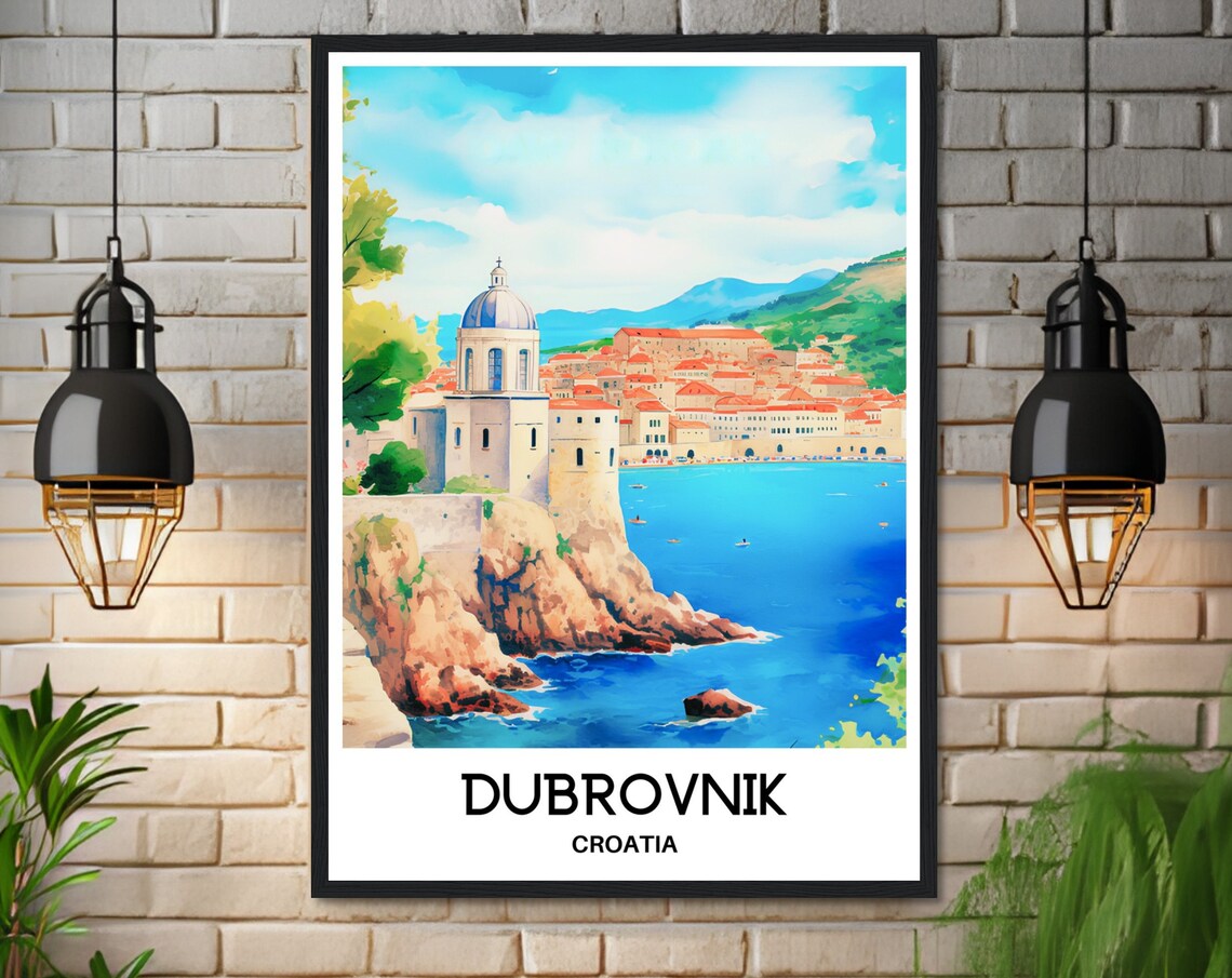 Dubrovnik Old Town Coastline Watercolor Croatia Travel Poster - Image 3