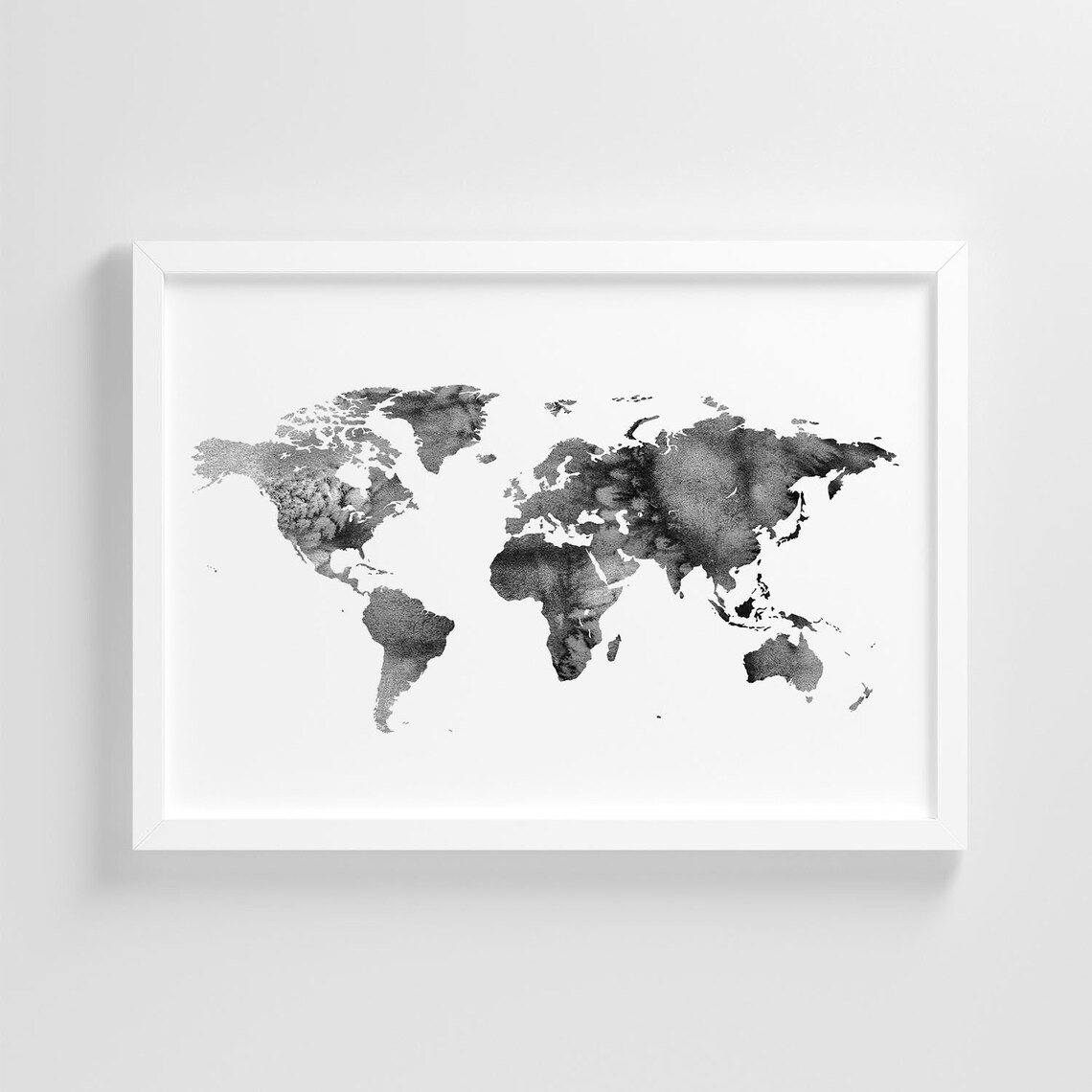 Black Watercolor World Map, Nursery Decor