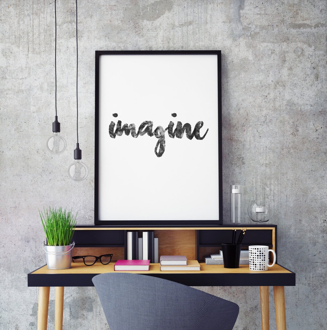 Imagine Typography Motivational Art Print, Black And White