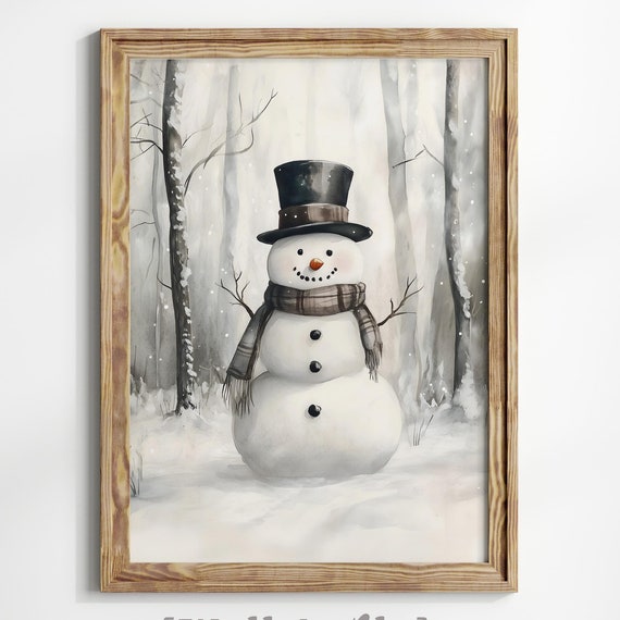 Snowman Print Cute Snowman Christmas Snowman Christmas Wall Art Snowman Wall Art Neutral Colors