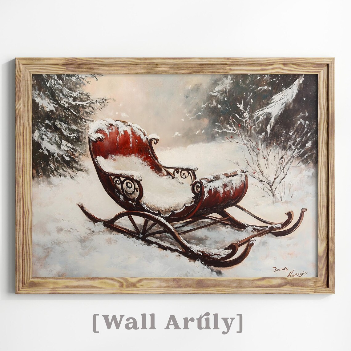 Antique Red Sleigh Covered In Snow In A Winter Forest Poster