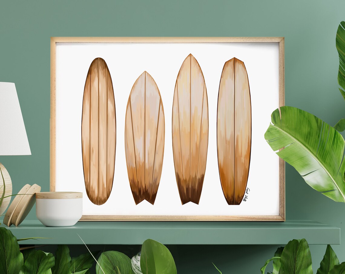 Four Wooden Surfboards Beach Surf Home Decorative Wall Poster