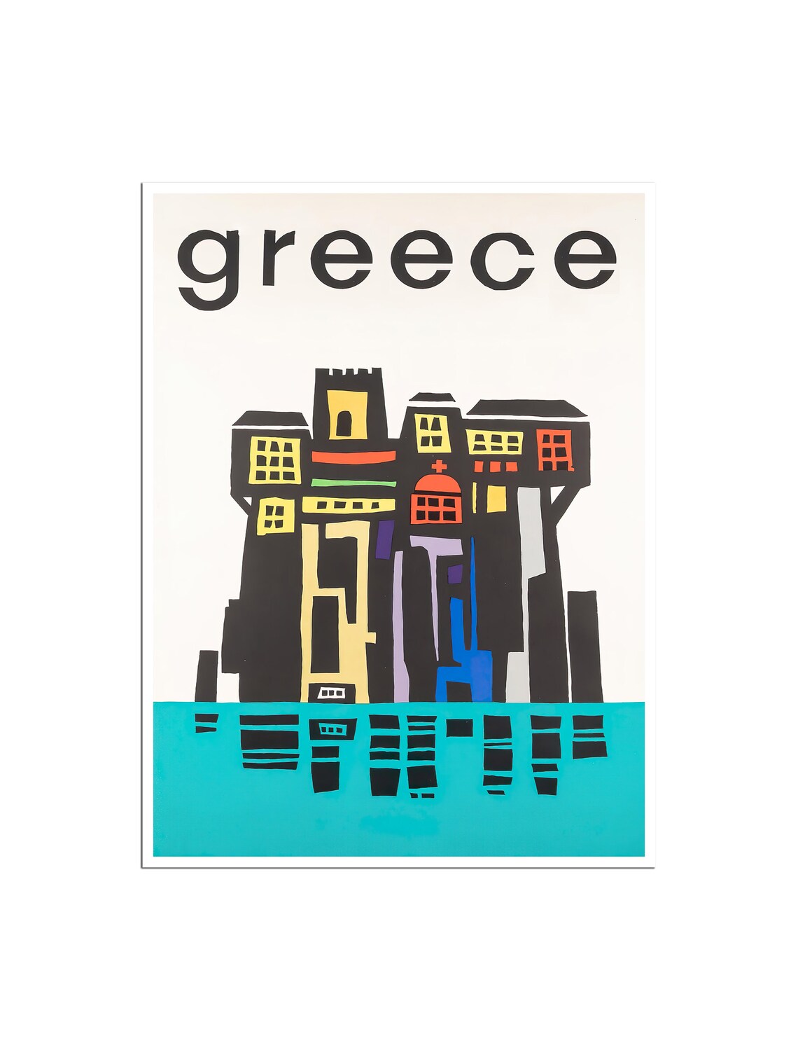 Greece Island Village Minimalist Graphic Retro Greek Travel Poster