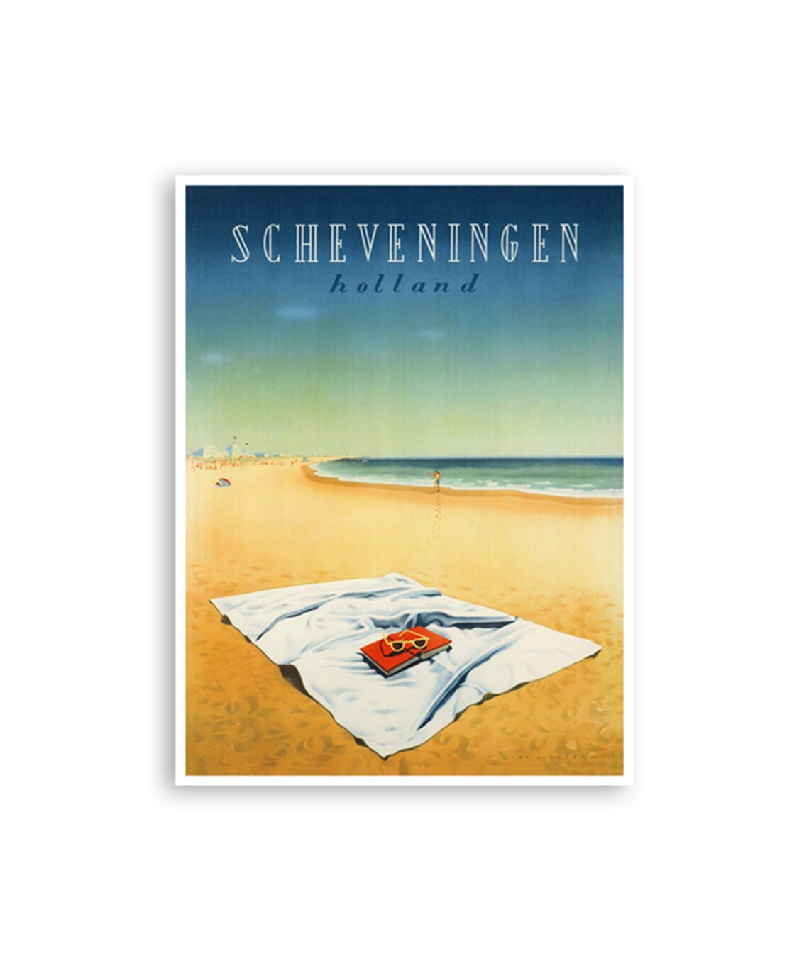 Scheveningen Holland Vintage Beach Towel Book Sunglasses Travel Poster