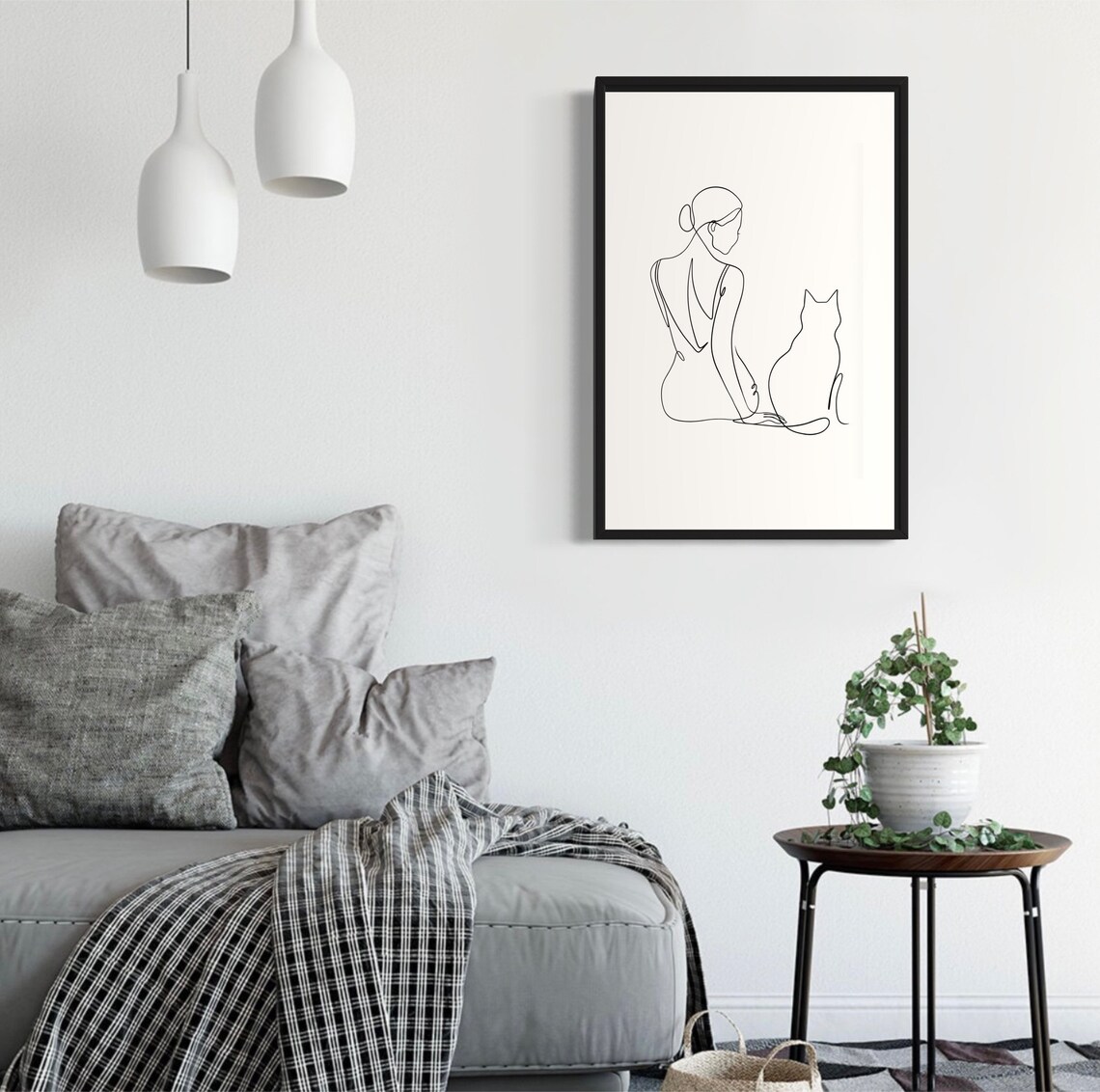 Woman Sitting With Cat Line Art, Minimalist Print - Image 2