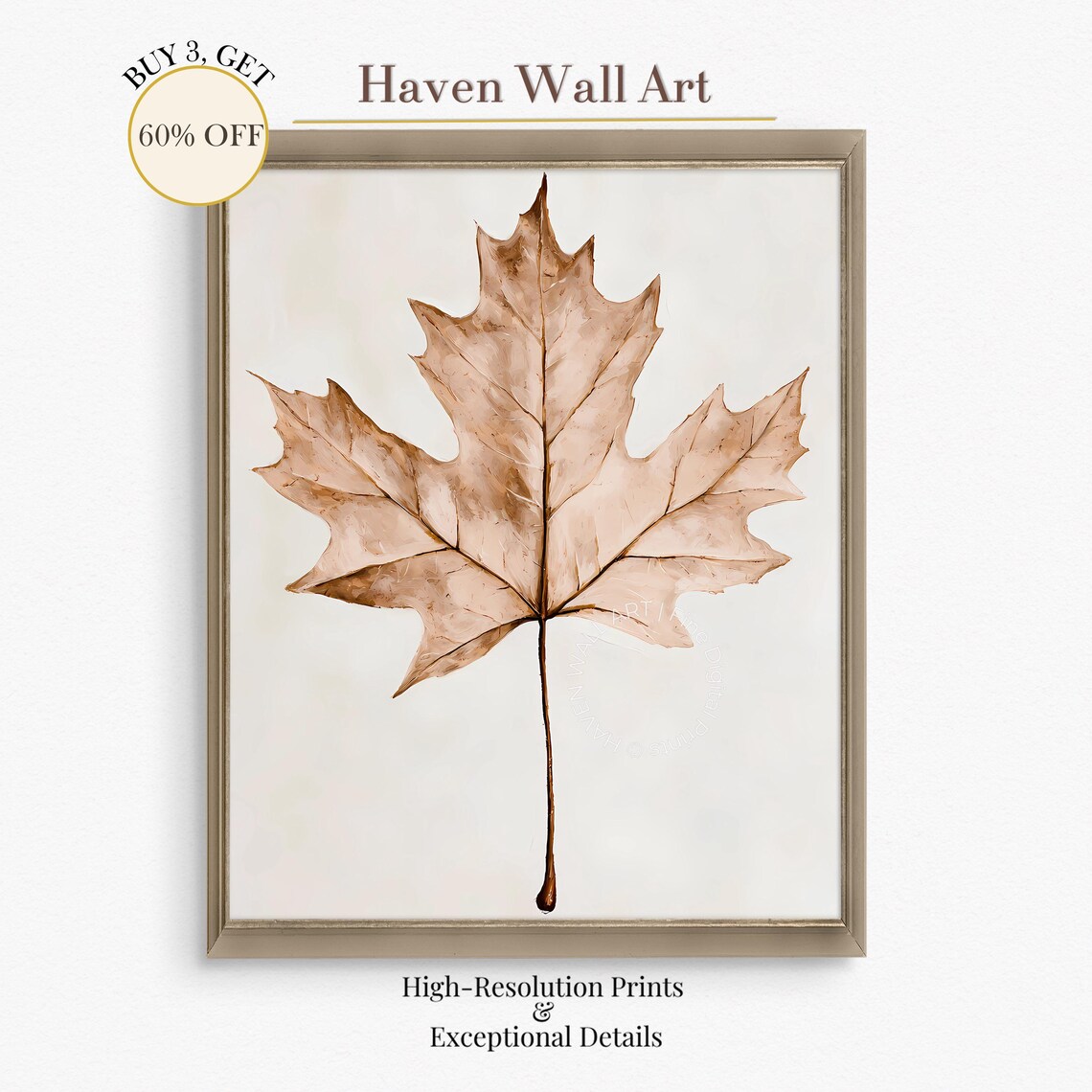 Maple Leaf Botanical Painting Neutral Beige Minimalist Fall Decor Poster