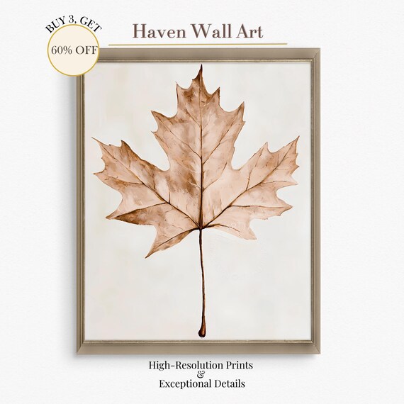 Maple Leaf Botanical Painting Neutral Beige Minimalist Fall Decor Poster