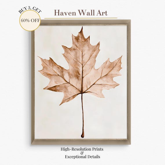 Minimalist Fall Leaf Art Neutral Maple Wall Decor Zen Autumn Botanical Illustration Thanksgiving Pal152