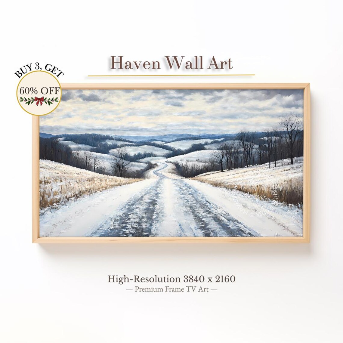 Snowy Country Road Rolling Winter Hills Landscape Painting Poster