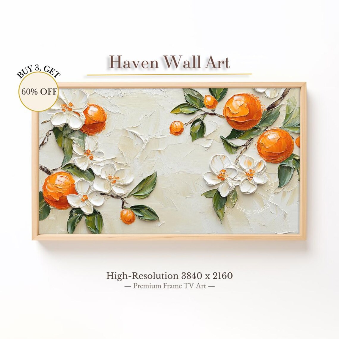 Orange Blossom Branch White Flowers Textured Oil Painting Poster