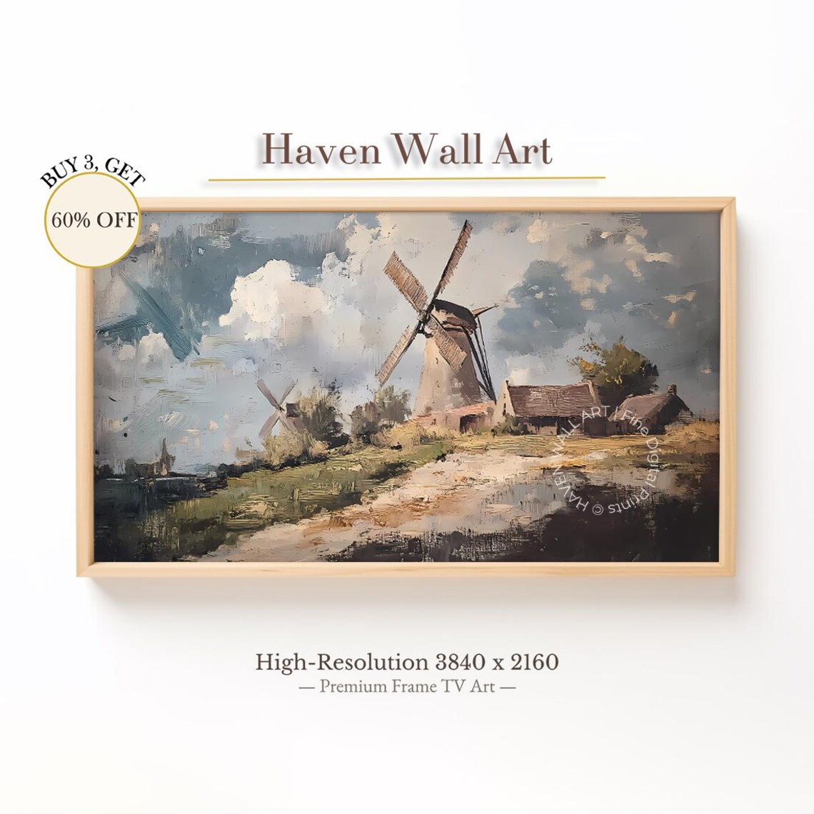Vintage Windmill Rustic Farmhouse Country Landscape Art Poster
