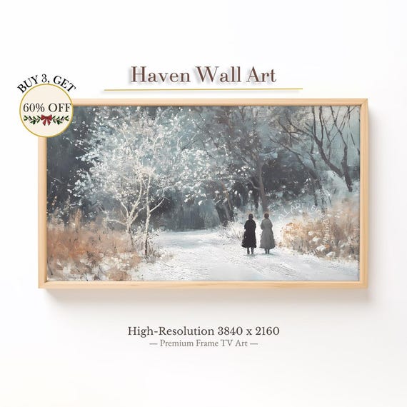 Winter Stroll In Frosted Forest Samsung Frame Tv Art Vintage Snowy Pathway Serene Walk Twl042