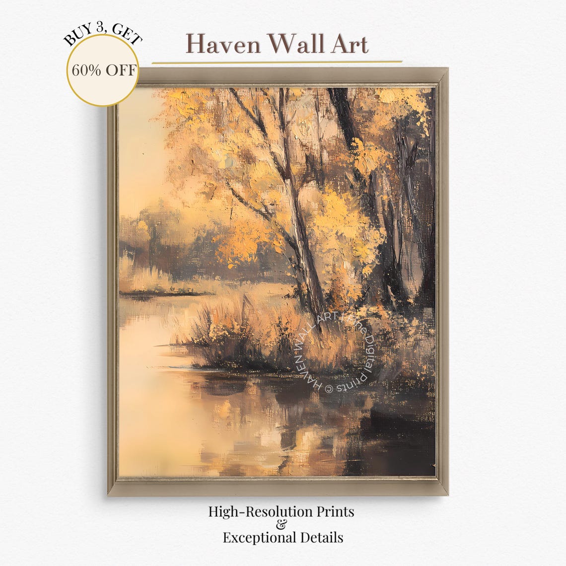 Golden Trees Sunset River Reflection Warm Landscape Art Poster